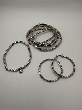 J. Crew Silver Beaded Hoop Earrings and Bracelet Set - Women’s Jewelry